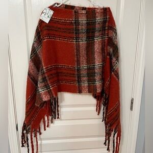 NWT Boutique Rustic Plaid Fringe Throw Blanket